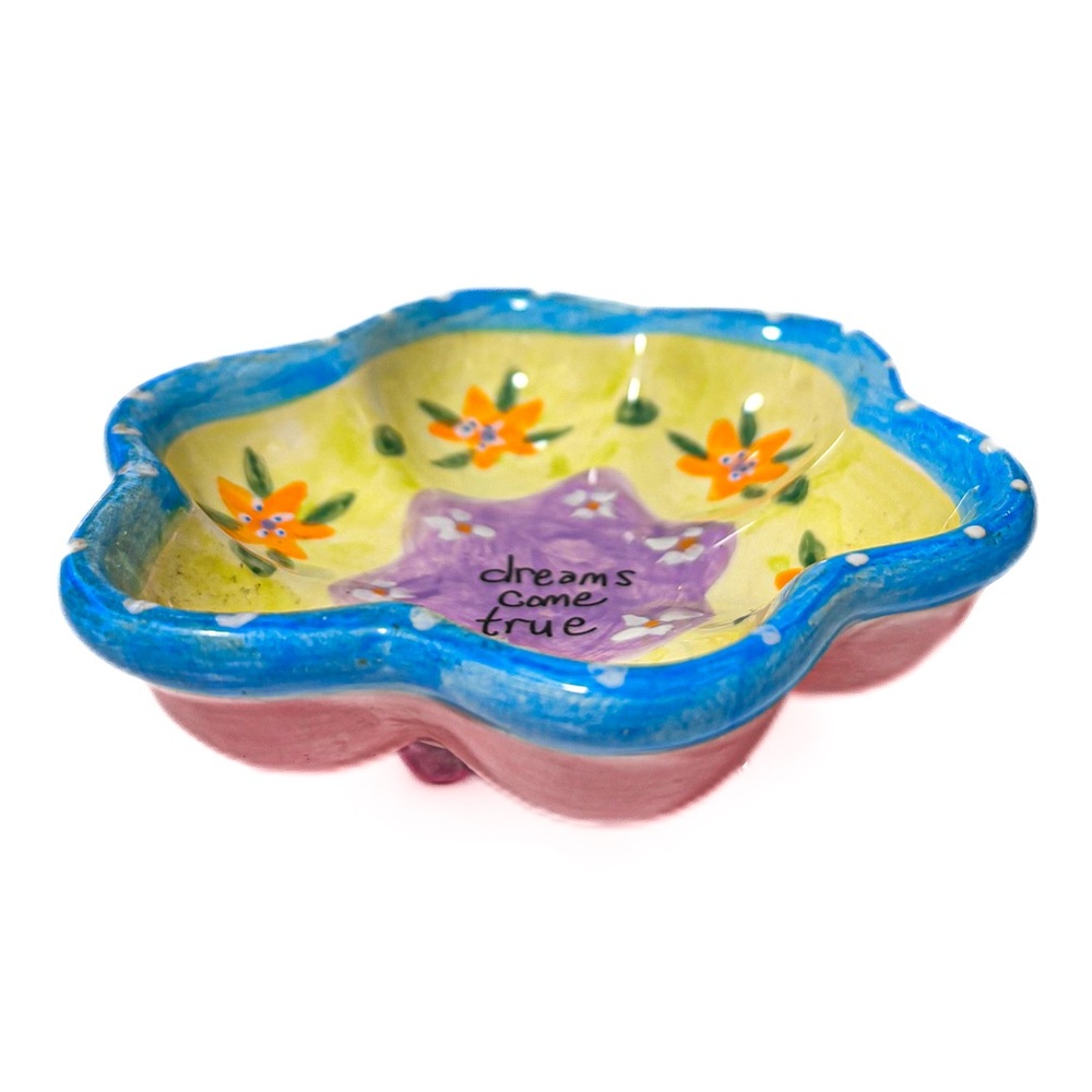 NEW - Natural Life "Dreams Come True" Ceramic Flower Trinket Dish Home Decor